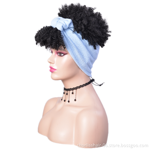 Wholesale Short Turban Synthetic Headband Wigs Afro Kinky Curly Synthetic Ombre Wigs With Headband AttachedFor Black Women Party